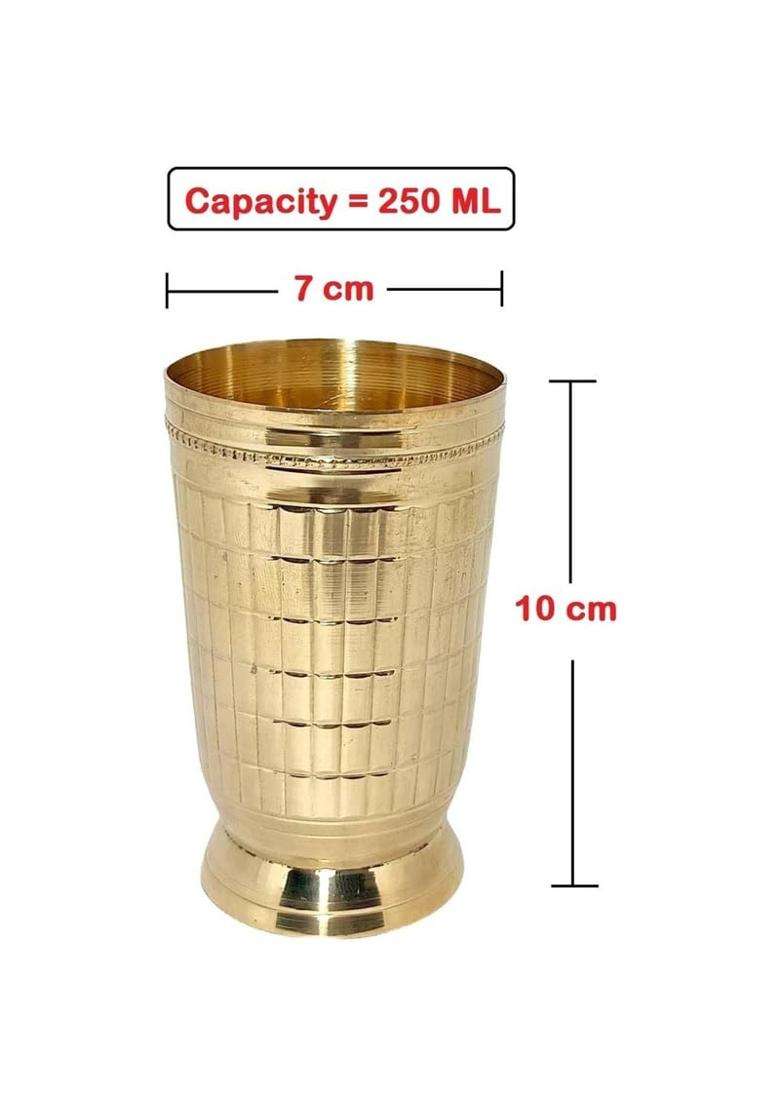 THE HEALING STORE Designer Brass Glass Handcrafted Brass Drinking Tumbler for Water | 300 ml | 10.1 fl oz | Pack of 2 - Indya