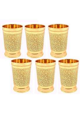 Karmbhumi Pure Brass Luxury Water Glass | 300 ml | 10.1 fl oz | 6-Piece Set