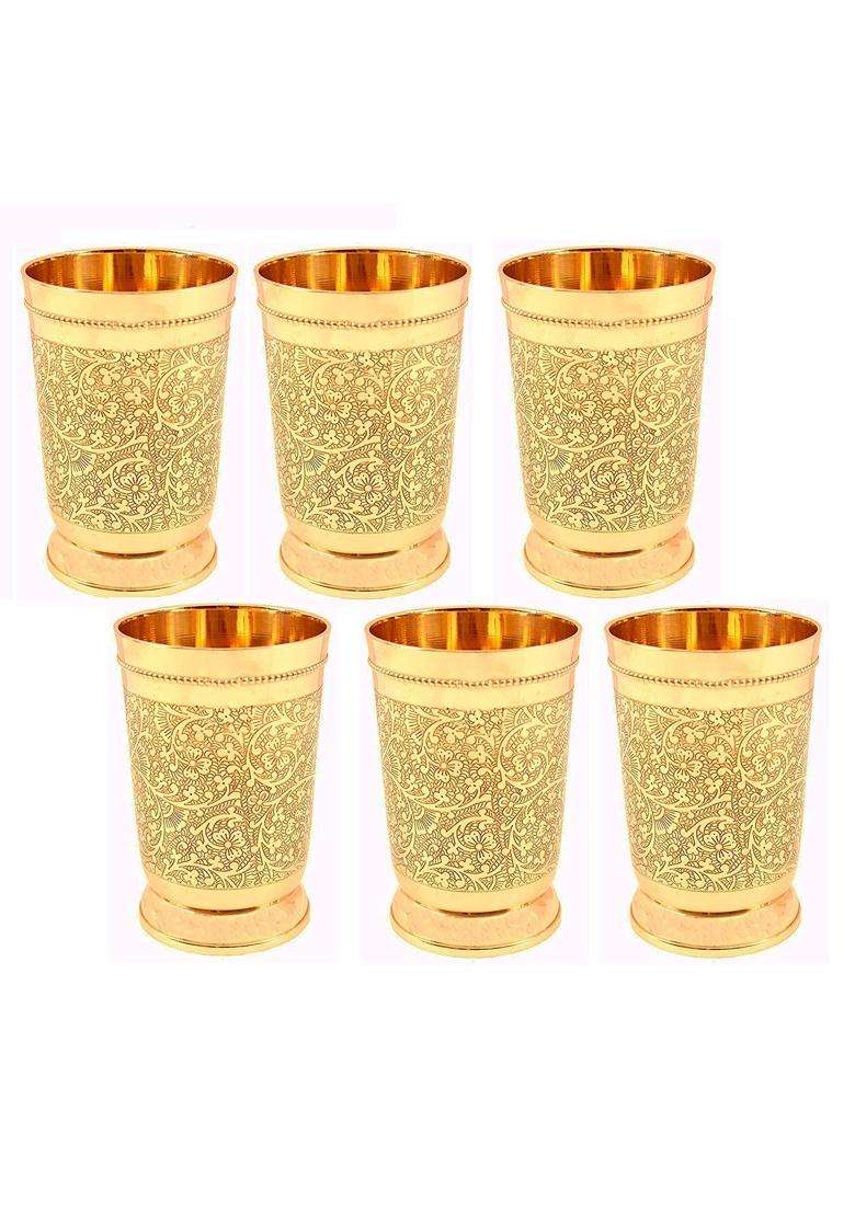Karmbhumi Pure Brass Luxury Water Glass | 300 ml | 10.1 fl oz | 6-Piece Set - Indya