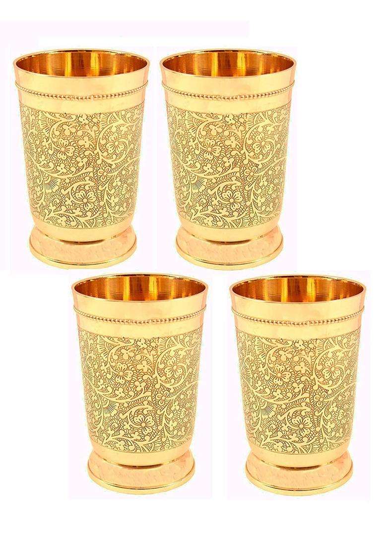 Karmbhumi Pure Brass Luxury Water Glass | 300 ml | 10.1 fl oz | 6-Piece Set - Indya