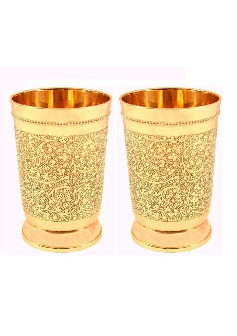 Karmbhumi Pure Brass Luxury Water Glass | 300 ml | 10.1 fl oz | 6-Piece Set - Indya