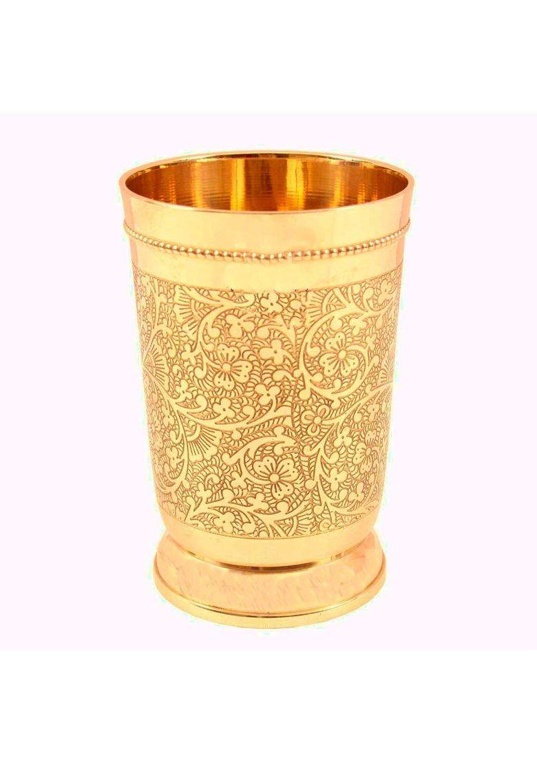 Karmbhumi Pure Brass Luxury Water Glass | 300 ml | 10.1 fl oz | 6-Piece Set - Indya