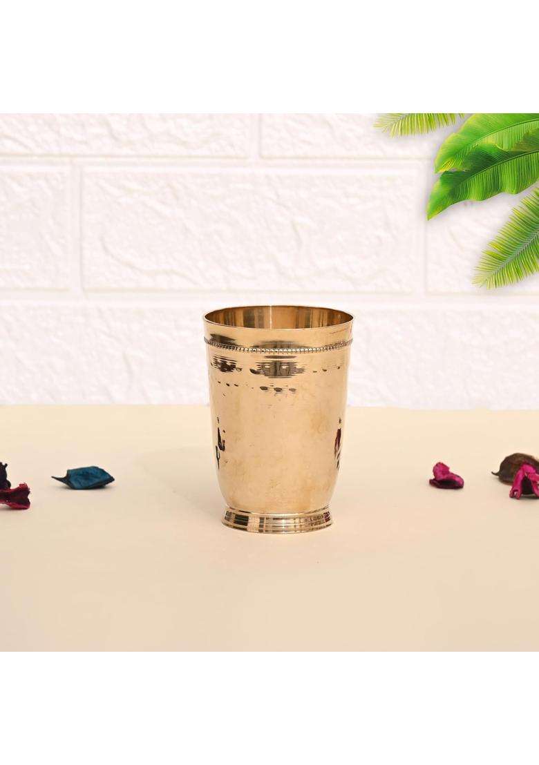 JGS Brass Hammered Glass Tumbler Cup Goblet | 200 ml | 6.8 fl oz - Indya