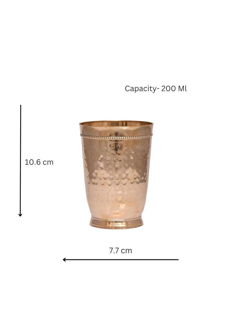 JGS Brass Hammered Glass Tumbler Cup Goblet | 200 ml | 6.8 fl oz - Indya