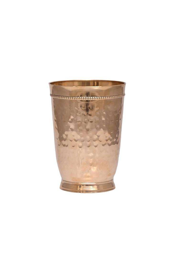 JGS Brass Hammered Glass Tumbler Cup Goblet | 200 ml | 6.8 fl oz - Indya
