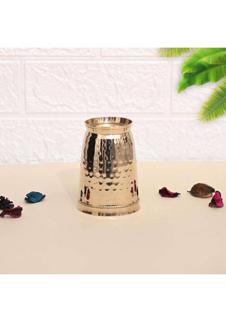 JGS Brass Hammered Glass Tumbler Cup Goblet | 200 ml | 6.8 fl oz - Indya
