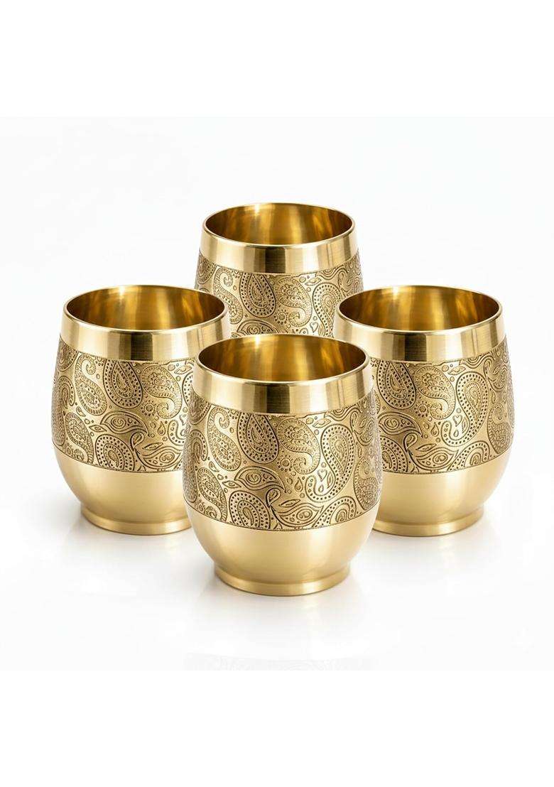 Putrika Traditional Handcrafted Brass Etched Glass with Embossed Design - Indya
