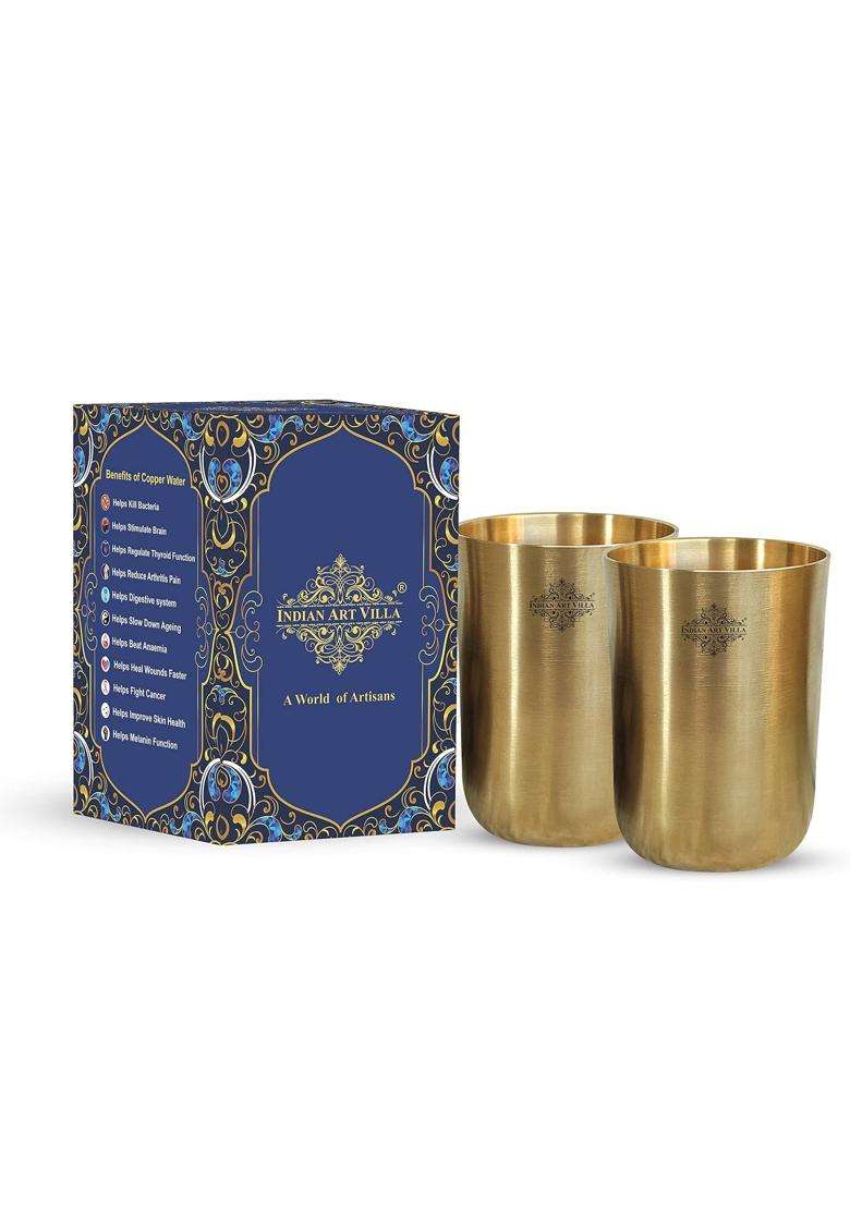 INDIAN ART VILLA Brass Glass Tumbler with Matt Finish | 300 ml | 10.1 fl oz - Indya