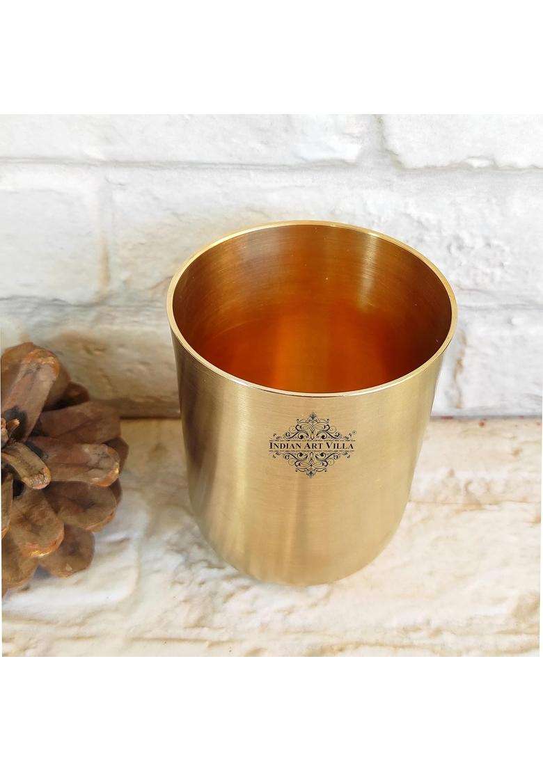 INDIAN ART VILLA Brass Glass Tumbler with Matt Finish | 300 ml | 10.1 fl oz - Indya
