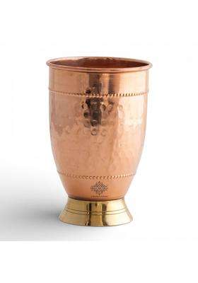 INDIAN ART VILLA Copper Hammered Glass with Brass Bottom | 400 ml | 13.5 fl oz | Handcrafted