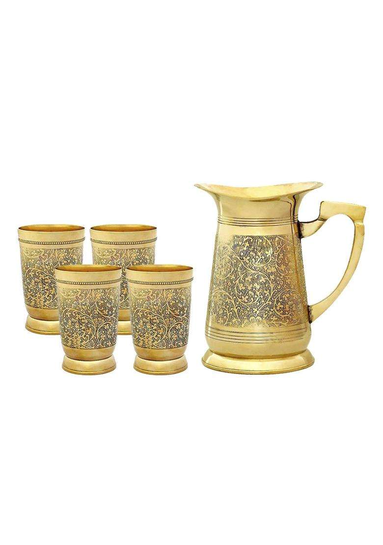 Karmbhumi Pure Brass Jug Pitcher | 1000 ml | 33.8 fl oz - Indya