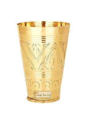 Prisha India Craft Pure Brass Mughlai Style Embossed Designer Glass Tumbler | 250 ml | 8.5 fl oz