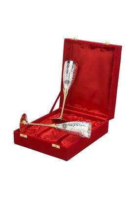 DSH CRAFTING YOUR CURIOSITY DSH Hand Engraved Silver Plated Brass Wine Glass Set | 100 ml | 3.4 fl oz | 2-Piece Set