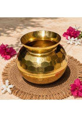 Pure Source India Diamond Cut Brass Lota Water Pot for Puja | 500 ml | 16.9 fl oz | 4 Inch