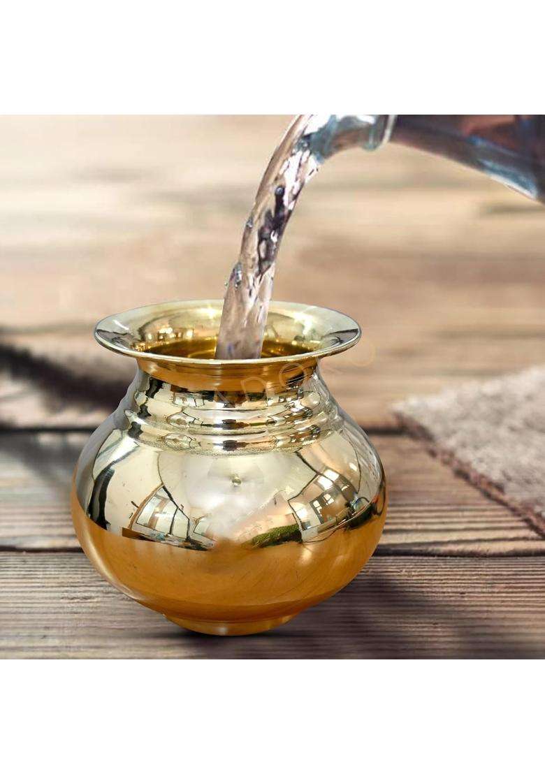 Adoko 100 Pure Brass Lota Water Pot for Puja and Temple Use | 500 ml | 16.9 fl oz | Handcrafted | Rust Resistant - Indya