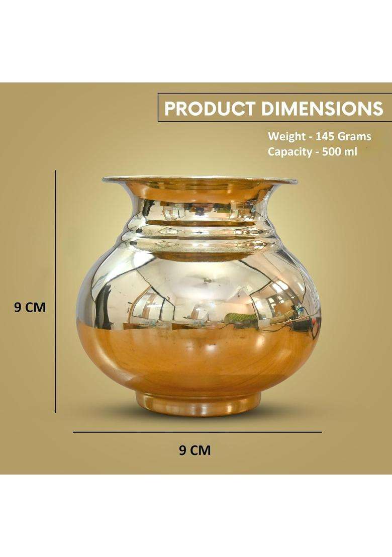 Adoko 100 Pure Brass Lota Water Pot for Puja and Temple Use | 500 ml | 16.9 fl oz | Handcrafted | Rust Resistant - Indya