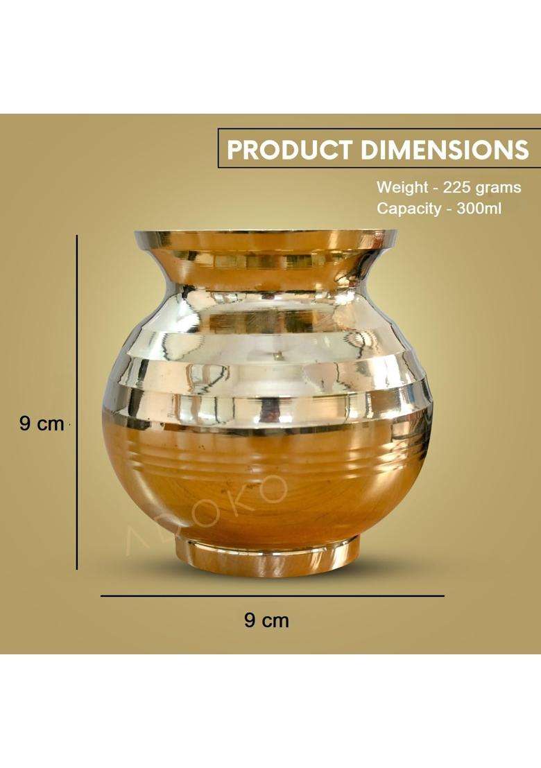 Adoko Brass Shubh Lota Water Pot for Puja | 300 ml | 10.1 fl oz | BPA Free | Non-Toxic | Rust Resistant - Indya