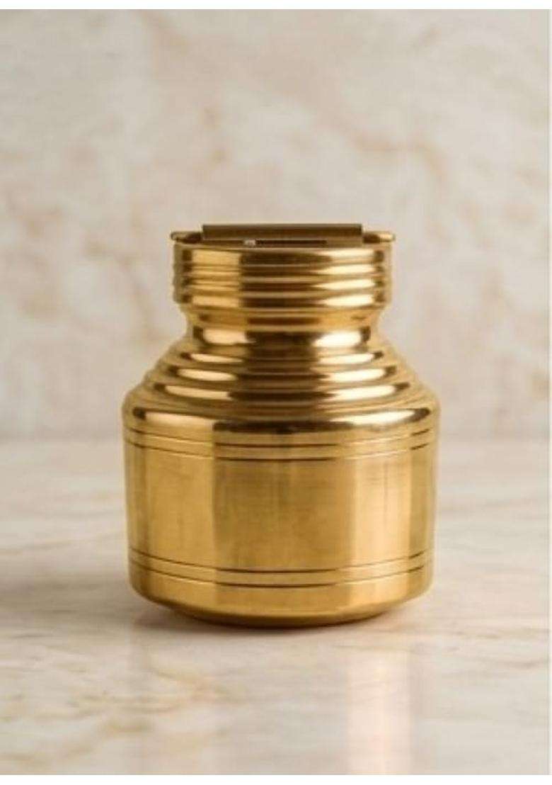 Desi Dhatu Pure Brass Pital Kalash Sacred Pot | 500 ml | 16.9 fl oz | With Lid - Indya