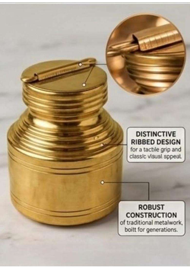 Desi Dhatu Pure Brass Pital Kalash Sacred Pot | 500 ml | 16.9 fl oz | With Lid - Indya