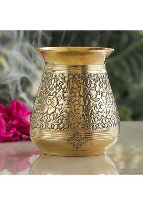 INDIAN ART VILLA Pure Brass Embossed Parsi Lota Water Pot for Pooja | 300 ml | 10.1 fl oz