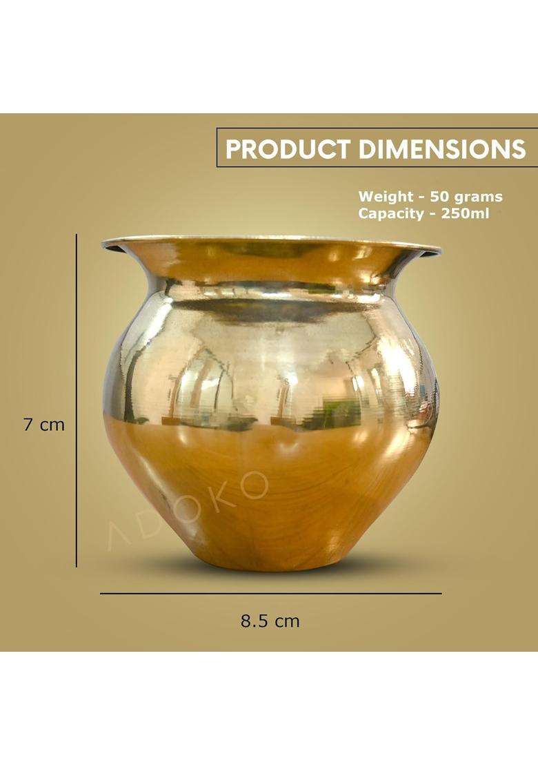 Adoko Traditional Brass Kalash Lota Water Pot | 250 ml | 8.5 fl oz | Handcrafted | Leak Proof - Indya