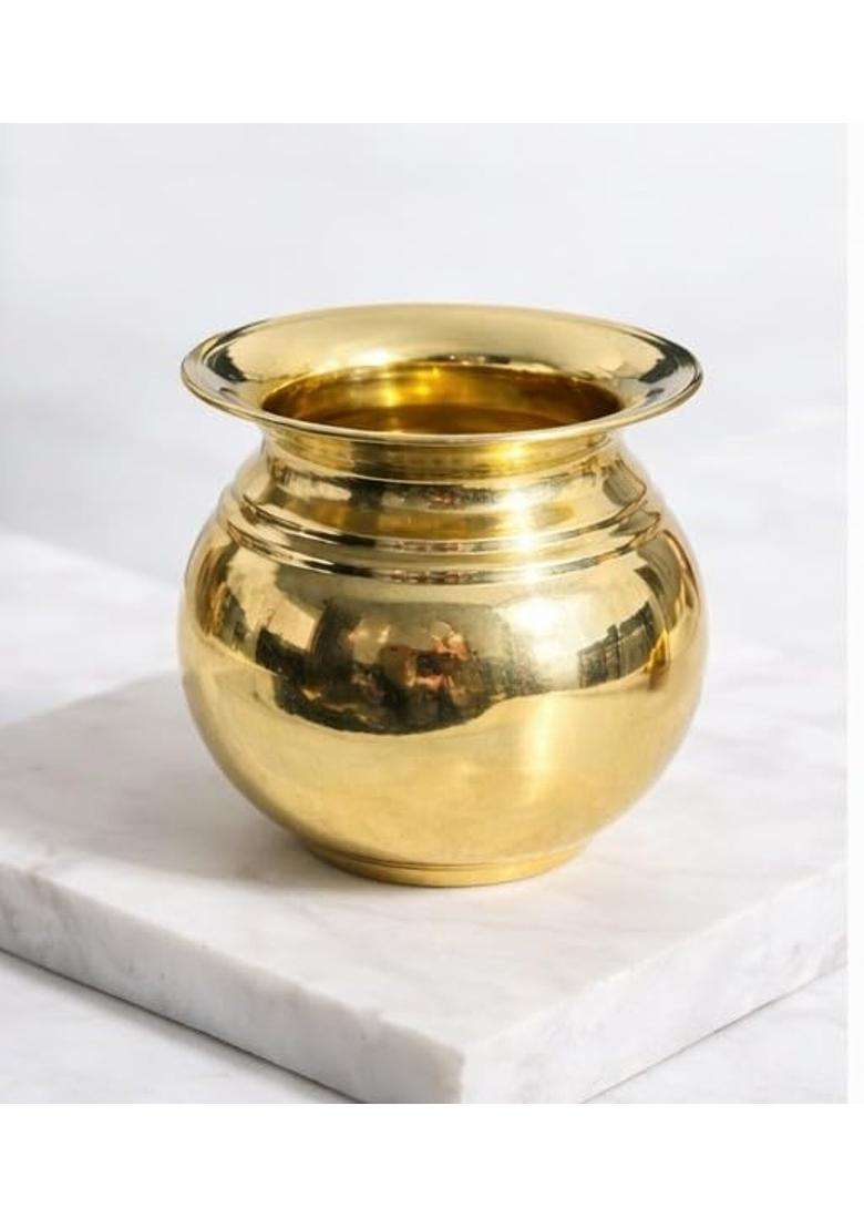 Desi Dhatu Brass Lota Kalash Sacred Pot Pital Puja Water Pot - Indya