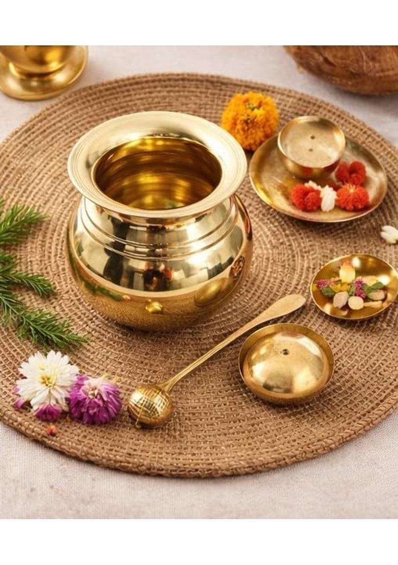 Desi Dhatu Brass Lota Kalash Sacred Pot Pital Puja Water Pot - Indya
