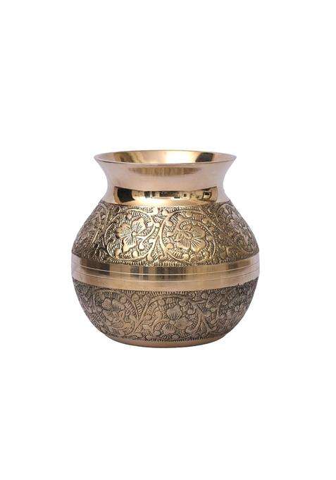 Gyarsilal's Brass Heavy Embossed Decorative Puja Karwachauth Lota Water Pot | 250 ml | 8.5 fl oz