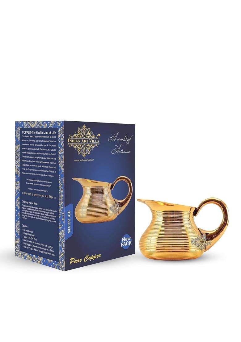 INDIAN ART VILLA IndianArtVilla Brass Lining Designer Jug Pitcher | 1200 ml | 40.6 fl oz - Indya