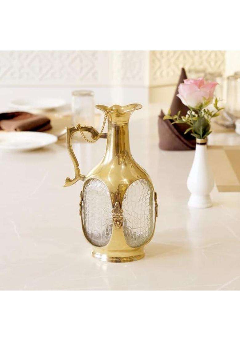 Brass Globe Brass Water Old Monk Glass Jug Pitcher - Indya