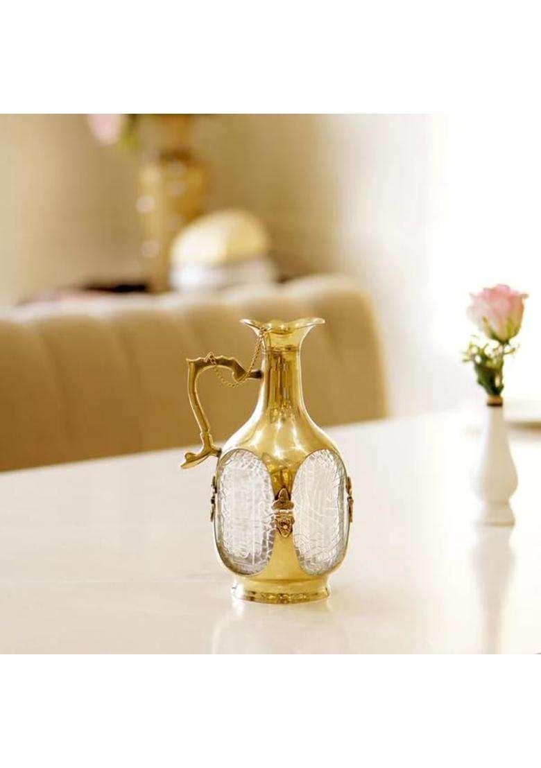 Brass Globe Brass Water Old Monk Glass Jug Pitcher - Indya