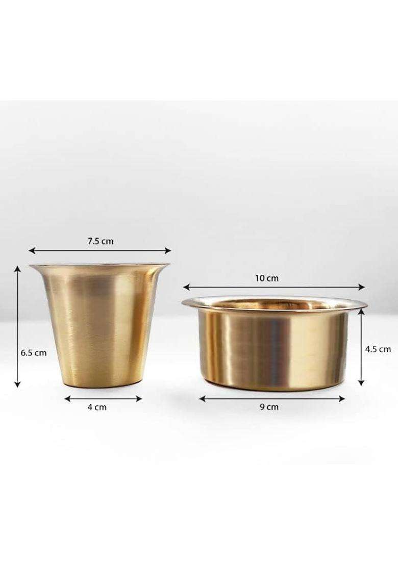 Adoko Traditional Brass Dabara Set for Filter Coffee and Tea | 100 ml | 3.4 fl oz | 4-Piece Set - Indya