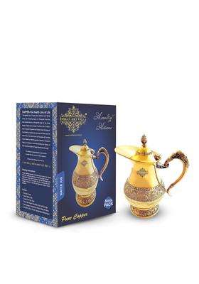 INDIAN ART VILLA Designer Brass Embossed Jug Pitcher with Lid | 1000 ml | 33.8 fl oz