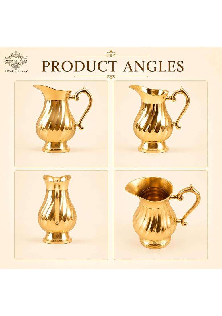INDIAN ART VILLA Brass Lining Design Jug Pitcher | 1000 ml | 33.8 fl oz - Indya