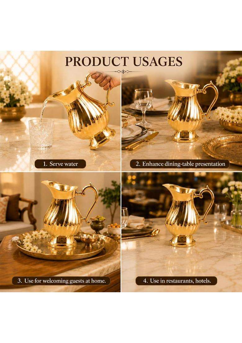 INDIAN ART VILLA Brass Lining Design Jug Pitcher | 1000 ml | 33.8 fl oz - Indya