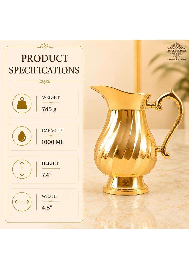 INDIAN ART VILLA Brass Lining Design Jug Pitcher | 1000 ml | 33.8 fl oz - Indya