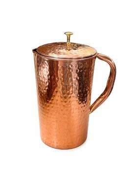 i2collections Hammered Copper Water Jug with Lid and Brass Knob | 1 L | 1.1 Qt