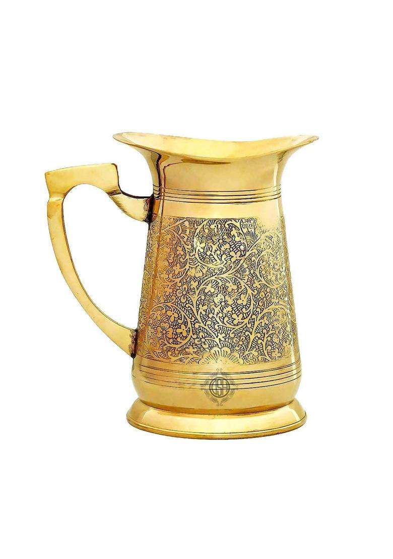 DSH CRAFTING YOUR CURIOSITY DSH Brass Embossed Engraved Design Jug and Glass Set for Serving Water with 6 - Indya