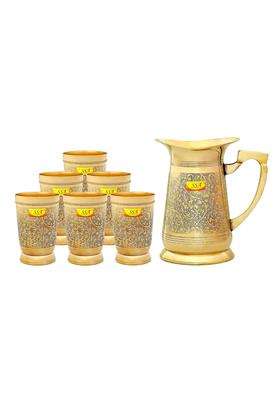 SHIV SHAKTI ARTS Embossed Engraved Design 100 Pure Brass Jug Pitcher