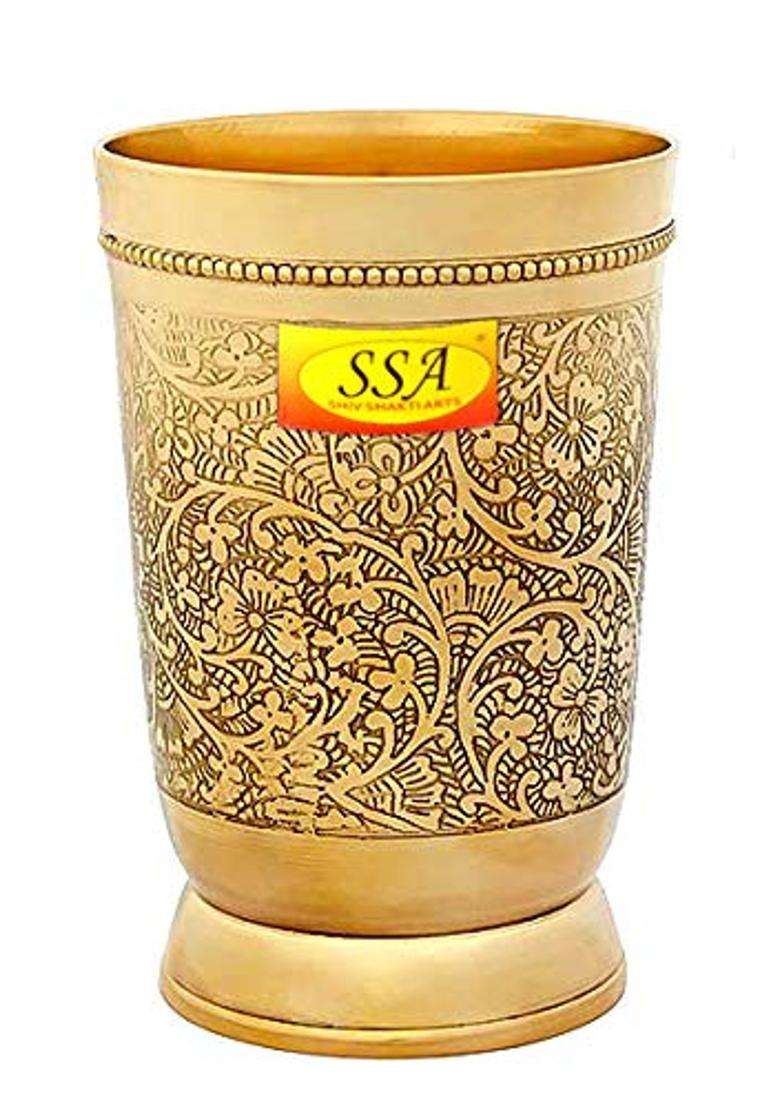 SHIV SHAKTI ARTS Embossed Engraved Design 100 Pure Brass Jug Pitcher - Indya