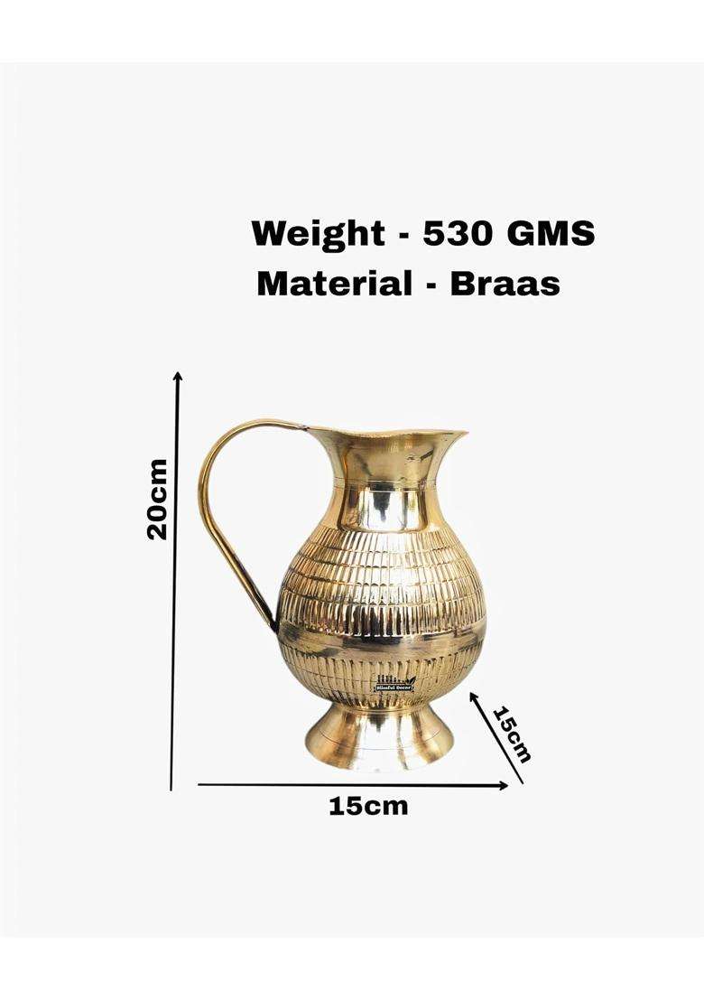 Blissful Decor Pure Brass Water Jug Brass Design Jug in Glossy Finishing 100 Handmade | 1.5 L | 1.6 Qt - Indya