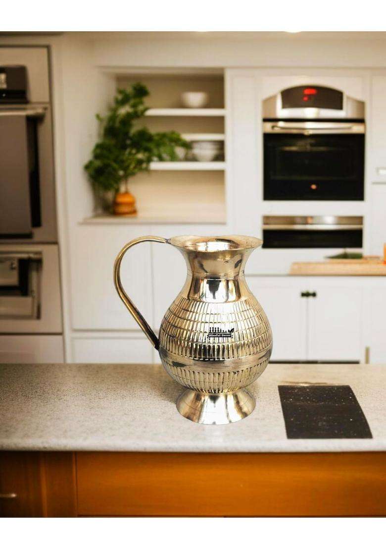 Blissful Decor Pure Brass Water Jug Brass Design Jug in Glossy Finishing 100 Handmade | 1.5 L | 1.6 Qt - Indya