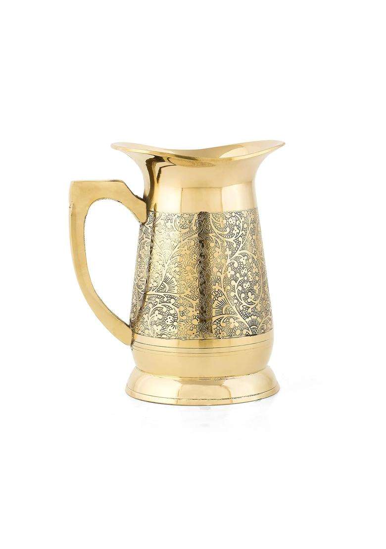 Brass Globe Brass Etched Jug Pitcher Pital - Indya