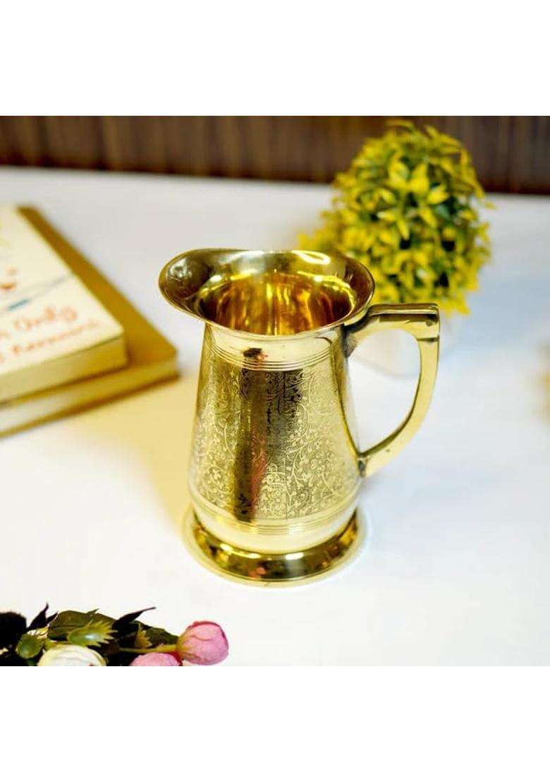 Brass Globe Brass Etched Jug Pitcher Pital - Indya