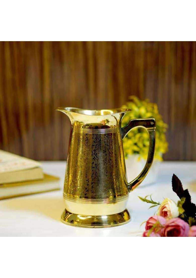 Brass Globe Brass Etched Jug Pitcher Pital - Indya