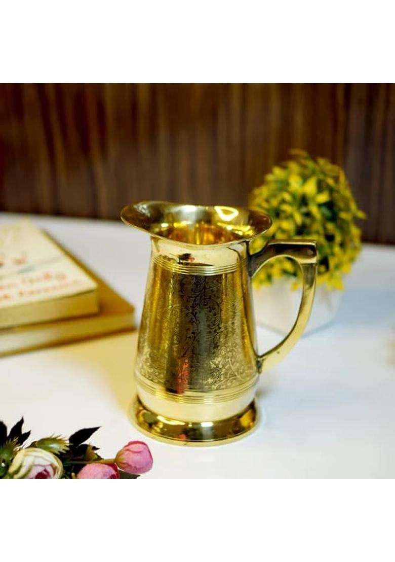 Brass Globe Brass Etched Jug Pitcher Pital - Indya