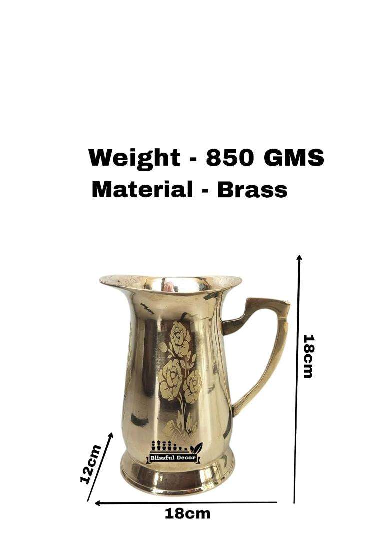 Blissful Decor Pure Brass Water Jug Flower Design Jug in Glossy Finishing 100 Brass Handmade | 1.2 L | 1.3 Qt - Indya