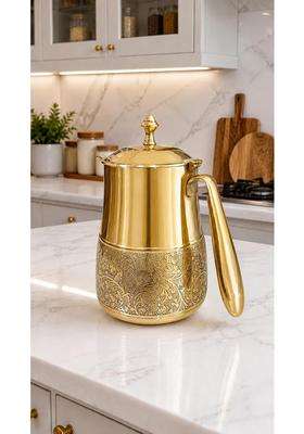 MORADABAD BRASS VILLA Brass Water Jug Kattle Embossed Design Pitcher with Lid and Handle | 2000 ml | 67.6 fl oz