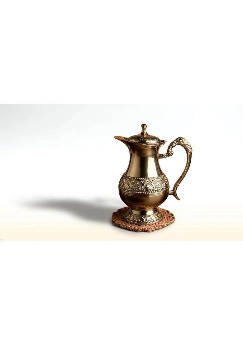 SHAAN mfg. Traditional Brass Serving Water Jug Traditional Tableware Pitcher | 2 L | 2.1 Qt | Hammered Finish - Indya