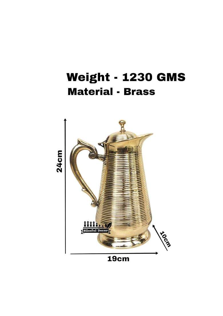 Blissful Decor Pure Brass Water Jug with Glass Small Lota Water Pot Style Tumbler for Drinking Serving | 250 ml | 8.5 fl oz | 4-Piece Set - Indya